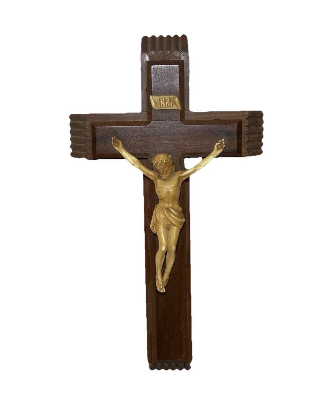 Vintage Last Rites Crucifix Set Holy Water Bottle 13" Wooden INRI Cross Catholic